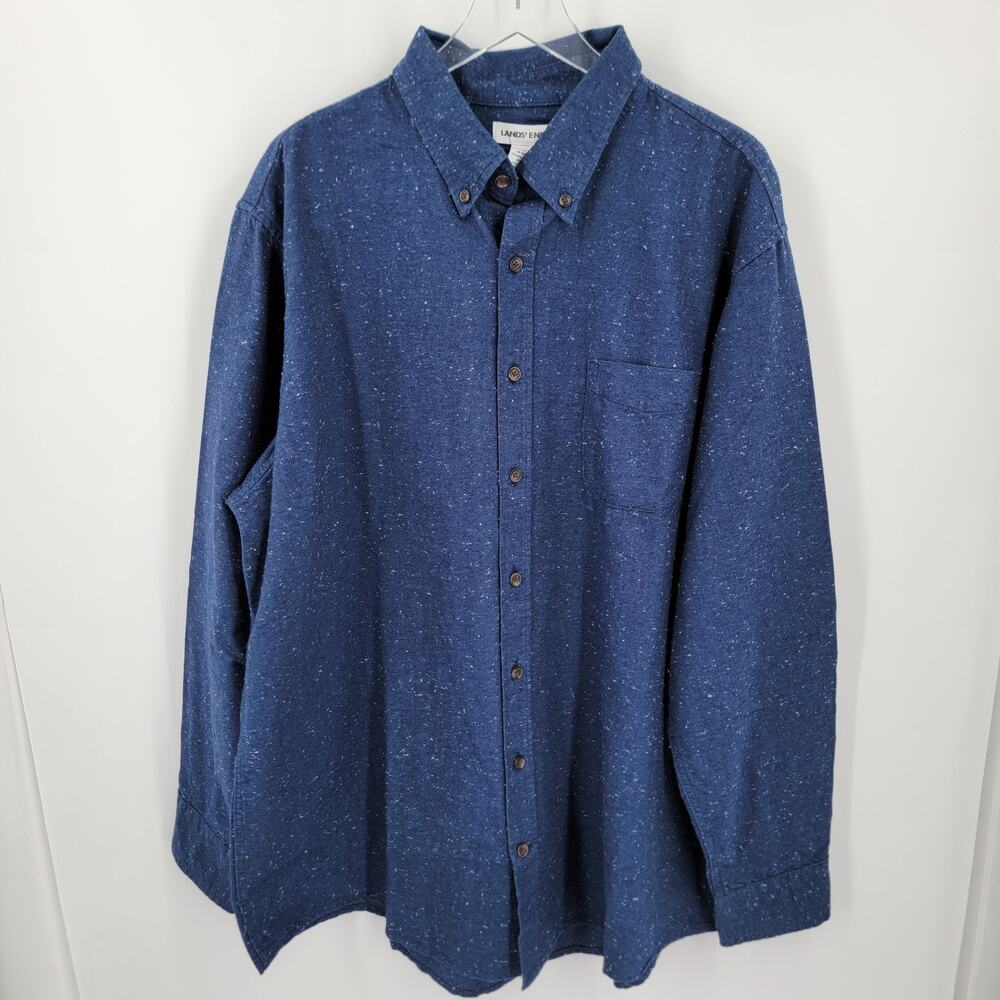 Lands End Flagship Flannel Shirt Mens Tall 2XLT Blue Button Down